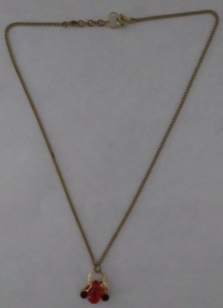 Goldtone handmade red pendants necklace. Short chain. Used and new materials.