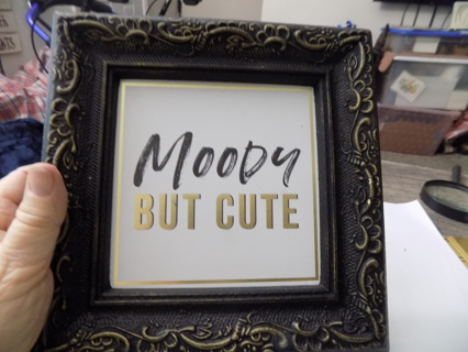 Moody but cute wallhanging in black and gold resin frame 8 x 8 square