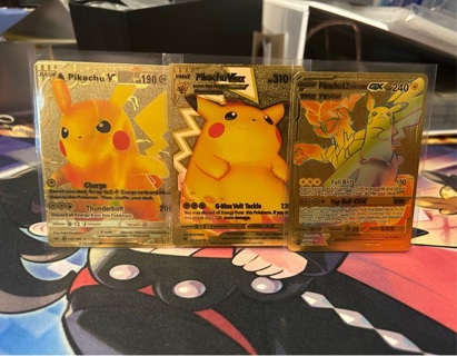 Pokemon Gold Foil Fan Art 3 Card Lot Pikachu V Vmax GX!!