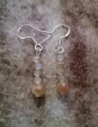 Peach Crystal Beaded 925 hook earrings