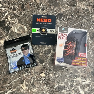 3 New items Nebo Mycro Headlamp, cooling towel, warm room heater 