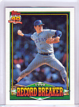 Nolan Ryan, 1991 Topps Record Breaker Card 6th No-Hitter #6, Texas Rangers