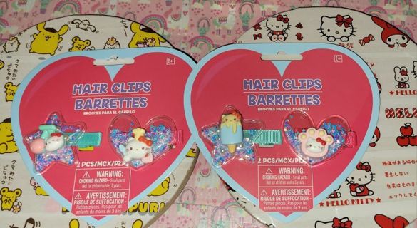 ✨✨✨2 BRAND NEW "HELLO KITTY" DRY SHAKER/CLEAR HAIR CLIPS ✨✨✨GIN=ALL 4!