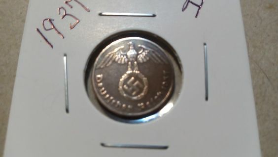 1 - 1937-A-1 REICHSPENNIG (NAZI) COIN IN HOLDER. HIGH BIDDER WINS. ( NO FAKE COINS HERE )