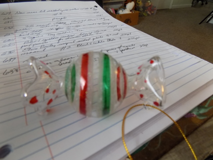 3 inch glass wrapped piece of candy ornament, red,green stripes