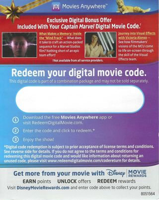 Captain Marvel Digital Copy (Movies Anywhere)