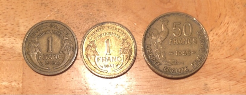 Set of Three French Franc Coins 