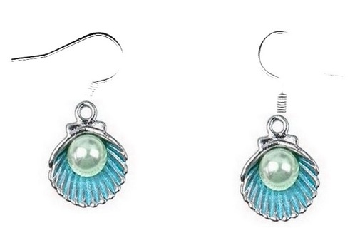 GP ENAMEL AQUA BLUE PEARL SHELL EARRINGS (PLEASE READ DESCRIPTION