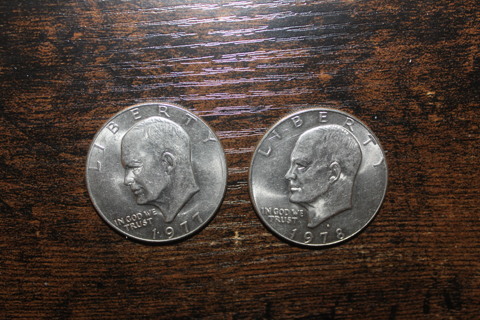 2- IKE DOLLARS 1977D,1978D