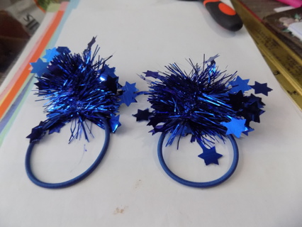 Set of 2 blue stars and sparkles pony tail holders # 1