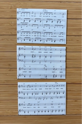 Three handmade Music themed envelopes 