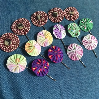 Handmade Lot of 15 Fabric YoYo Bobby Bobbi Pins Hair Accessories