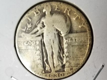 1930-S ☆Low Mintage☆Silver Standing Liberty Quarter only 1,556 000! Beautiful condition