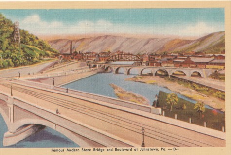 Vintage Unused Postcard: c: Modern Stone Bridge, Johnstown, PA