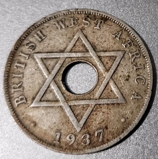 1937 British West Africa 1 Cent Copper-Nickel Coin - George VI - Hexagram