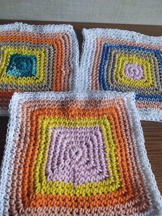 Set of 3 Hand Crocheted Cotton 9" Square Dishcloths 