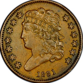 1831 Half Cent, Circulated, Classic Head, Genuine, Very little Wear, Insured, Refundable, Ships FREE