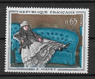 1962 France Sc1050 'Madame Manet on Blue Sofa" by Edouard Manet MNH
