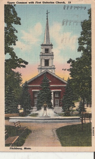 Vintage Used Postcard: (k): 1947 First Unitarian Church, Fitchburg, MA