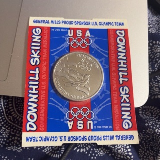 General Mills sponsored U.S. Olympic team downhill skiing Nagano 1998 medallion.