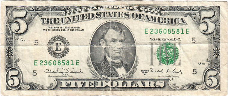 $5 Dollar Bill 1988A Small Portrait Well Circulated P15