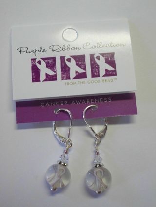 Purple Awareness Ribbon Glass Beaded Leverback Earrings NEW