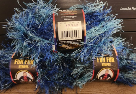 NEW - Lion Brand Fun Fur Stripes Yarn - "Deep Sea" 3 skeins