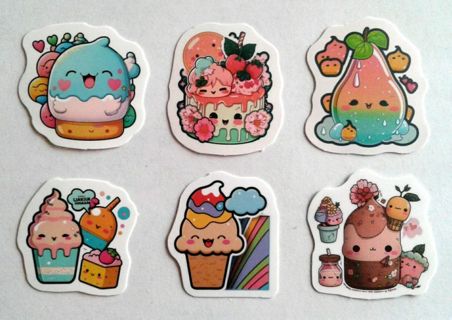 Six Colorful Cartoon Food Stickers