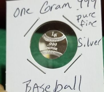 .999 one gram pure fine Silver Art round collectible ☆Baseball☆