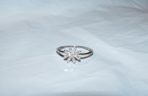 Silver Ring with Flower shaped Clear Baguette Crystals Size 7 or 7.5