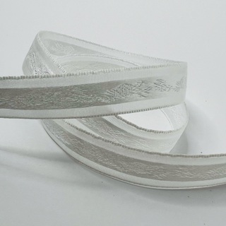 White Satin Embroidered 5/8” Wide Ribbon 