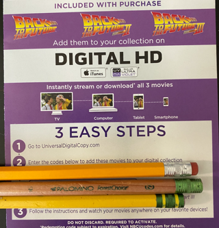Back to the Future Trilogy Digital HD Code 1 2 3