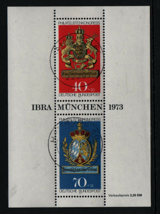 40 years old Mini Sheet Germany IBRA 1973 properly postmarked in Hamburg