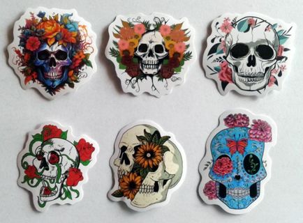 Six Skull And Flower Vinyl Stickers