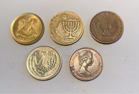 5 Different Nickel Sized Foreign Coins 