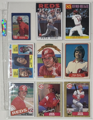 Vintage 1980s Pete Rose Reds/Phillies One-Sheet Baseball Trading Cards Lot of 9