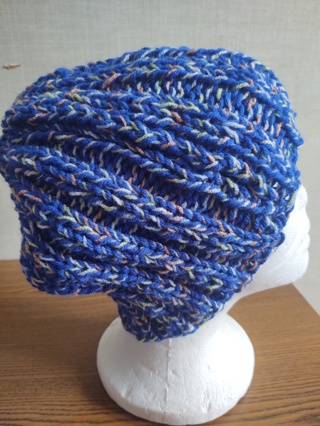 Hand Knit Blue and Ombre Hat