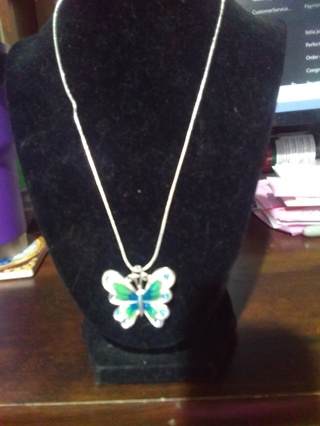 Beautiful Blue Butterfly Necklace On A 9.25 Stamped SS Chain BNWT