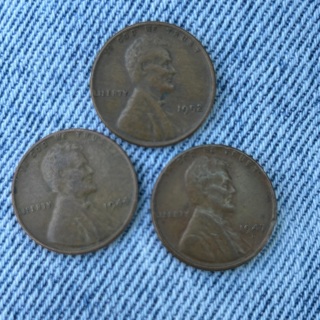 3 wheat Pennies different dates 