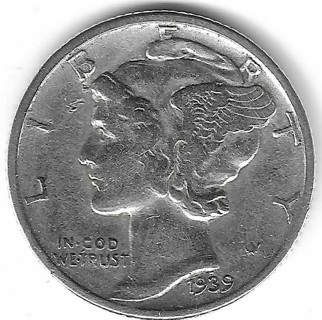 1939 Mercury Dime 90% Silver U.S. 10 Cent Coin