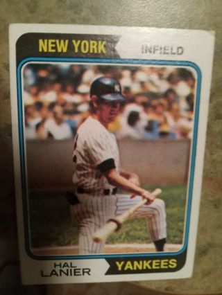 1974 TOPPS HAL LANIER NEW YORK YANKEES BASEBALL CARD# 588