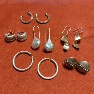 6 pairs of sterling silver earrings, 49.6 grams