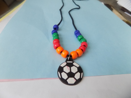 rubber soccer ball necklace with assorted color  pony beads o black cord