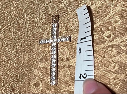 Beautiful Goldtone Cross Pendant With White Rhinestones