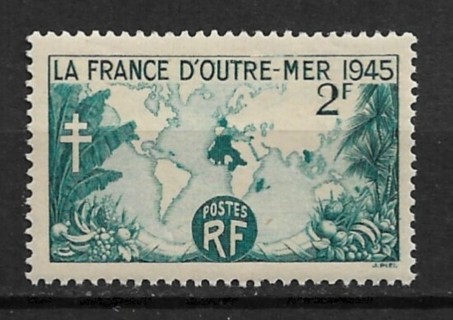 1945 France Sc560 World Map Showing French Possessions MNH