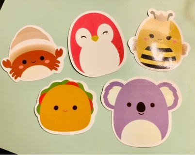 5 Kawaii Squishmallow Stickers Average 2 Inch each 