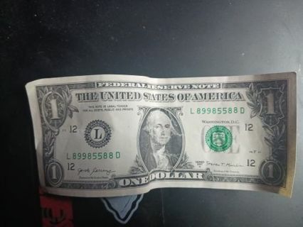 Unique Serial Number One Dollar Bill