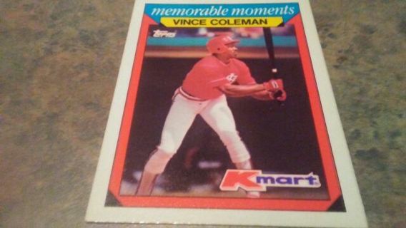 1988 TOPPS KMART MEMORABLE MOMENTS VINCE COLEMAN ST. LOUIS CARDINALS BASEBALL CARD# 8