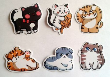 Six Cute Cat Vinyl Stickers