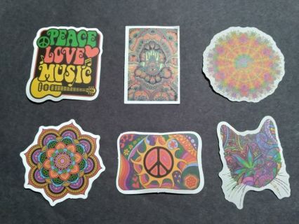 6 Vinyl Stickers Hippie